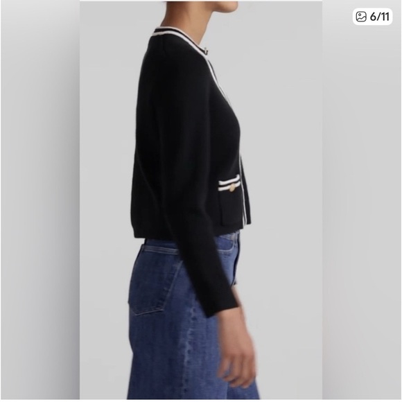 J. Crew Black Emile Cardigan with Cream Trim and Gold Buttons L - Picture 6 of 8